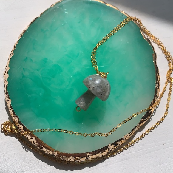Labradorite Mushroom Pendant Labradorite Necklace Gold Crystal Mushroom Necklace - Picture 5 of 6